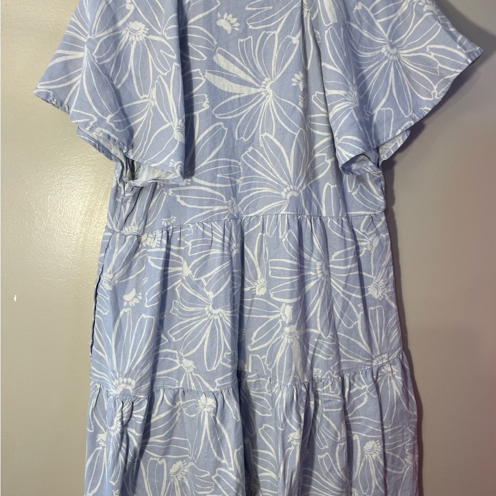 Universal Thread Light Blue V-Neck Mini Dress with white Floral Design - Picture 3 of 4
